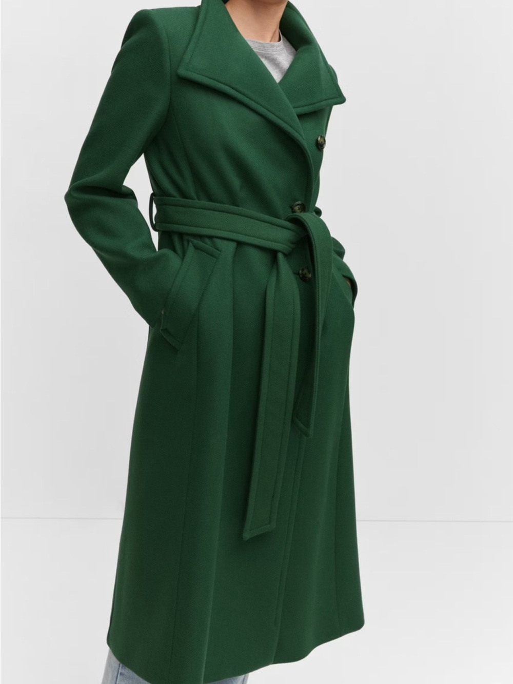 MANGO Green Belted Wool-Blend Coat – Size M